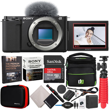 Sony ZV-E10 Mirrorless Camera Body + Deco Gear Vlogger Accessories Kit Black Bundle