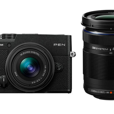 OM SYSTEM PEN Mirrorless Camera with 14-42mm III and 40-150mm R Lenses (Black)