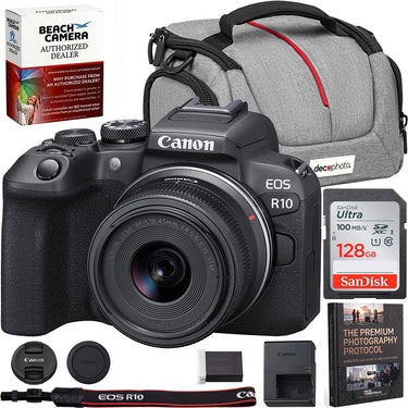 Canon EOS R10 Mirrorless Camera + RF-S 18-45MM F4.5-6.3 Lens Kit + Accessories Bundle