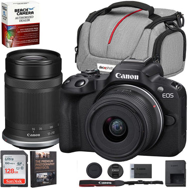 Canon EOS R50 Mirrorless Camera w/2 Lens Kit 18-45mm+55-210mm+64GB Card Bundle
