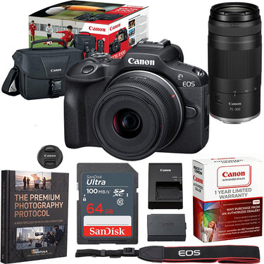 Canon EOS R100 Mirrorless Camera Double Zoom 2 Lens Kit 18-45mm + 75-300mm Bundle