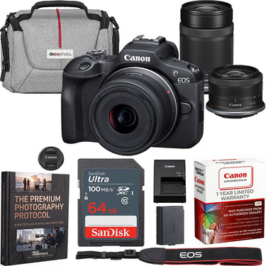 Canon EOS R100 Mirrorless Camera with 2 Lens Kit 18-45mm & 55-210mm Premier Bundle