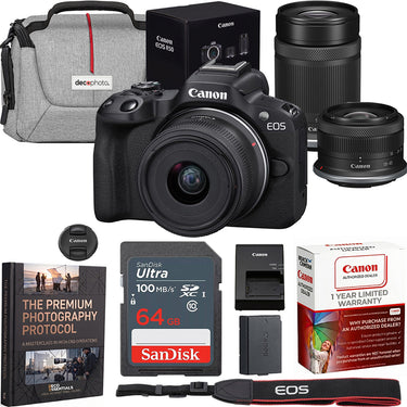 Canon EOS R50 Mirrorless Camera 2 Lens Kit 18-45mm + 55-210mm IS STM Premier Bundle