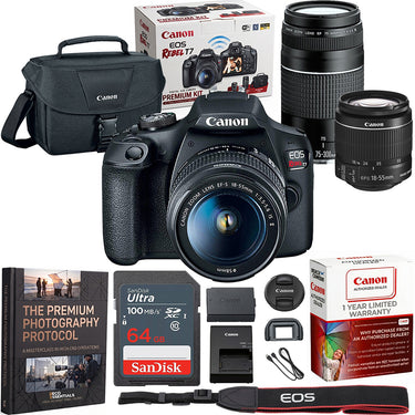 Canon EOS Rebel T7 DSLR Camera w/ 18-55mm IS II + 75-300mm III Double Zoom Deluxe Kit