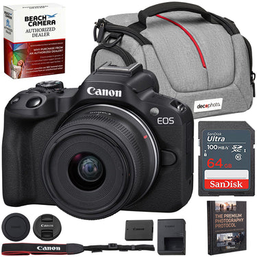 Canon EOS R50 Mirrorless Camera w/RF-S 18-45mm F4.5-6.3 Lens+64GB Memory Bundle