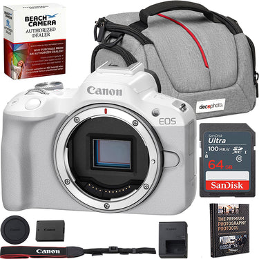 Canon EOS R50 Mirrorless Camera Body Only (White) 5812C002 + Accessories Bundle