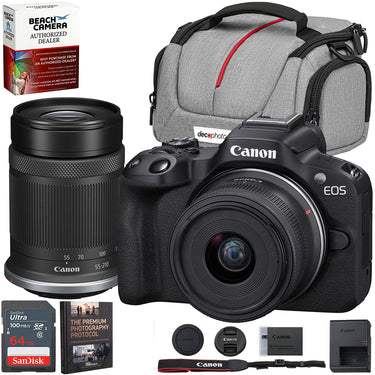 Canon EOS R50 Mirrorless Camera w/2 Lens Kit 18-45mm+55-210mm+64GB Card Bundle