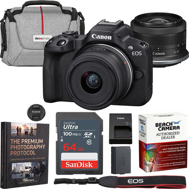 Canon EOS R50 Mirrorless Camera Black + 18-45mm IS STM Lens Kit Premier Bundle