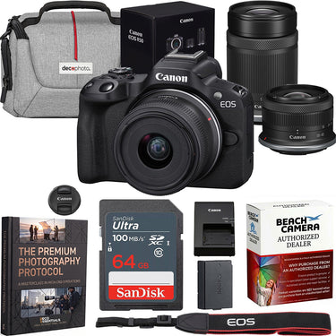 Canon EOS R50 Mirrorless Camera 2 Lens Kit 18-45mm + 55-210mm IS STM Premier Bundle