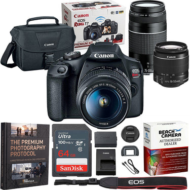 Canon EOS Rebel T7 DSLR Camera w/ 18-55mm IS II + 75-300mm III Double Zoom Deluxe Kit