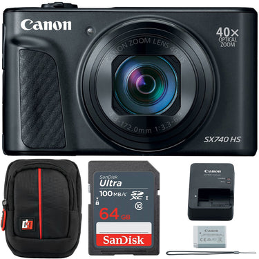 Canon PowerShot SX740 HS 20.3MP 4K Camera (Black) w/ 64GB Card + Camera Case