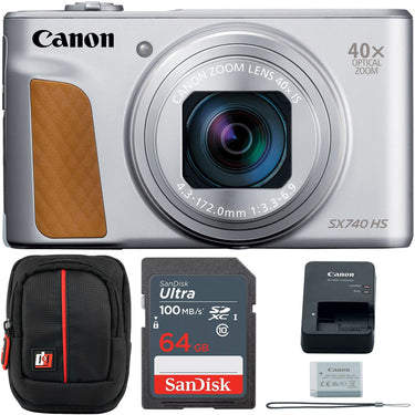 Canon PowerShot SX740 HS 20.3MP 4K Camera (Silver) w/ 64GB Card + Camera Case