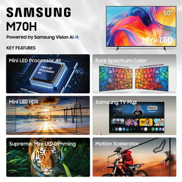 Samsung 50" Mini LED M70H 4K Vision AI TV, Titan Black (2026) w/ 1 YR Warranty Bundle