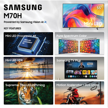 Samsung 55" Mini LED M70H 4K Vision AI TV, Titan Black (2026) w/ 1 YR Warranty Bundle
