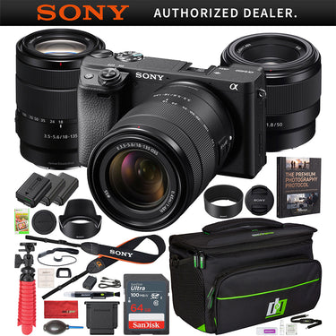 Sony a6400 Mirrorless 4K Camera ILCE-6400MB 18-135mm + 50mm Prime 2 Lens Kit Bundle