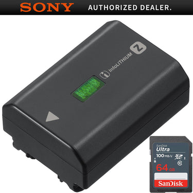 Sony NPFZ100 Z-series Rechargeable Battery Pack f/ a9 a7R III a7III w/ 64GB Card