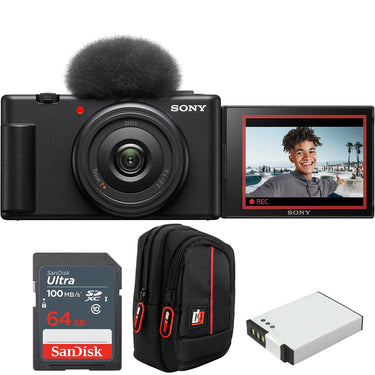 Sony ZV-1F Vlog Camera for Content Creators Vloggers +64GB Card +Camera Case +Battery
