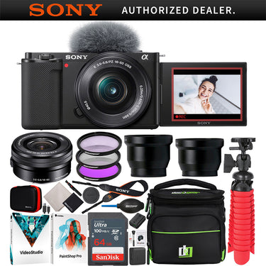 Sony ZV-E10 Mirrorless Vlog Camera Body + 16-50mm F3.5-5.6 Zoom Lens Kit Black Bundle