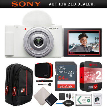 Sony ZV-1F Vlog Camera 4K Video Content Creator White + Extended Warranty Kit Bundle