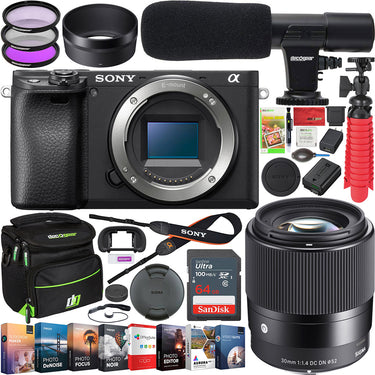 Sony a6400 Mirrorless Camera Body 4K with Sigma 30mm F1.4 DC DN C Lens Kit Bundle