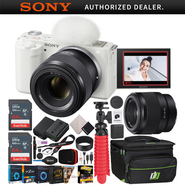 Sony ZV-E10 Mirrorless Alpha APS-C Vlog Camera Body + 50mm F1.8 Lens White Bundle