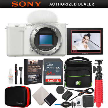 Sony ZV-E10 Mirrorless Camera Body + Deco Gear Vlogger Accessories Kit White Bundle