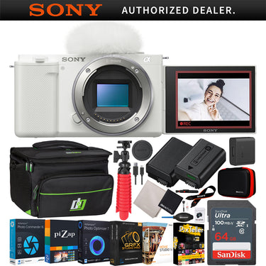 Sony ZV-E10 Mirrorless Alpha APS-C Interchangeable Lens Vlog Camera Body White Bundle