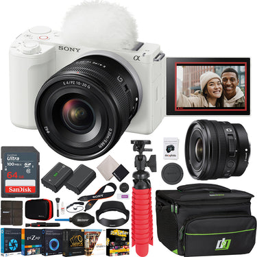 Sony ZV-E10 II Mirrorless Camera White + 10-20mm F4 G Lens Kit & Accessories Bundle