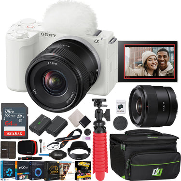 Sony ZV-E10 II Mirrorless Camera White + 11mm F1.8 Lens Kit & Accessories Bundle
