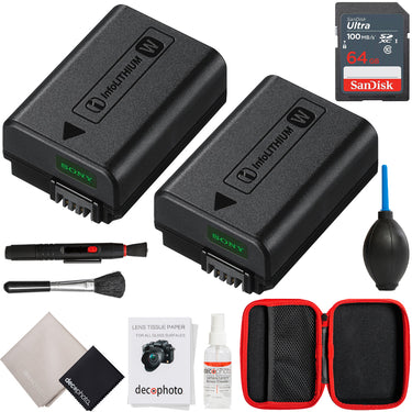 Sony NP-FW50 Rechargeable Battery 2-Pack w/ 64GB Memory Card + Deco Cleaning Kit