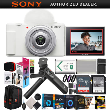 Sony ZV-1F Vlog 4K Camera + ACCVC1 Vlogger Tripod Kit Content Creator Bundle - White