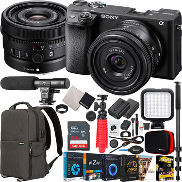 Sony a6400 Mirrorless 4K APS-C Camera Body + 24mm F2.8 G Lens SEL24F28G Kit Bundle