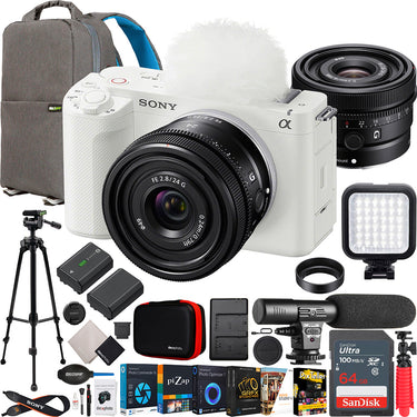 Sony ZV-E1 Full Frame Mirrorless Vlog Camera White + FE 24mm F2.8 G Lens Kit Bundle