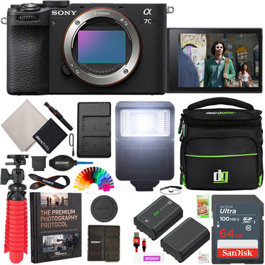 Sony a7C II Full Frame Mirrorless Camera Body Black + Bag & Essentials Kit Bundle