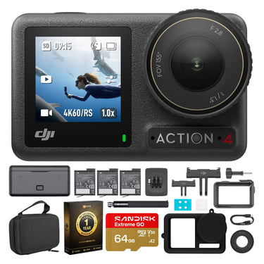 DJI Osmo Action 4 Adventure Combo with 64GB Pro Accessory Bundle and 1 YR Warranty