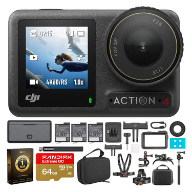 DJI Osmo Action 4 Adventure Combo Bundle with 64GB Memory Card, Case and More