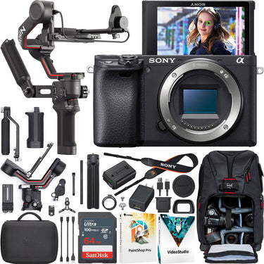 Sony a6400 Mirrorless 4K Camera Body Kit + DJI RS 3 Combo Gimbal Stabilizer Bundle