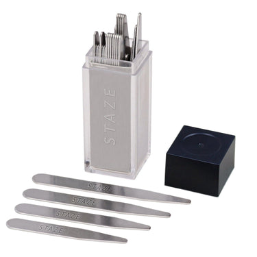 STAZE 36 Assorted Sizes Brushed Chrome Steel Collar Stays for Dress Shirts