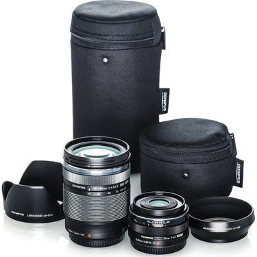 Olympus Digital ED 14-150mm f4.0-5.6 II and 17mm f1.8 Dual Travel Lens Kit Deluxe Bundle