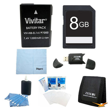 Special 8GB Card and EN-EL14 Battery Value Kit for the Nikon p7000, p7100, d3200, d5200
