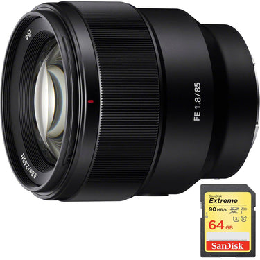 Sony FE 85mm F1.8 Full-frame E-mount Fast Prime Lens with 64GB Extreme SD Memory Card