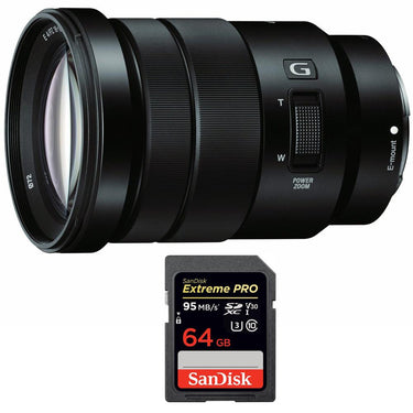 Sony E PZ 18-105mm f/4 G OSS Power Zoom Lens with Sandisk 64GB Memory Card