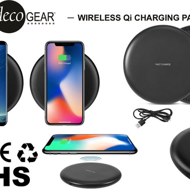 Deco Gear QI Wireless Fast-Charging Pad in Matte Black - 10W Output