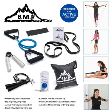 Black Mountain Home Gym 7-Piece Fitness Kit Resistance Training, Stretching Set, Grip Enhancers