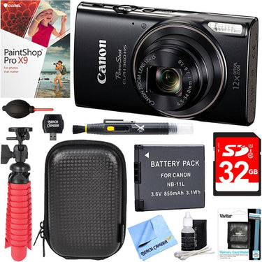Canon PowerShot ELPH 360 HS Digital Camera (Black) + 32GB Deluxe Accessory Bundle