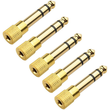 Deco Essentials 5-Pack, Gold Plated 6.3mm 1/4 inch to 3.5 mm Male to Female Stereo Adapter