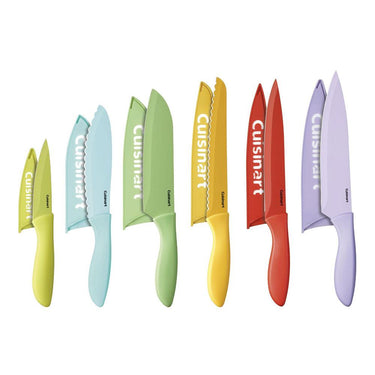 Cuisinart 12 Pcs Ceramic Coated Color Knife Set w/ Blade Guards + Safety Gloves