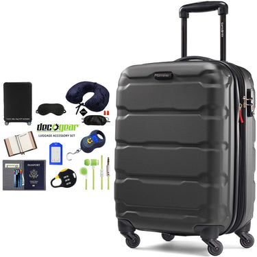 Samsonite Omni Hardside Luggage 20" Spinner Black + 10pc Luggage Accessory Kit