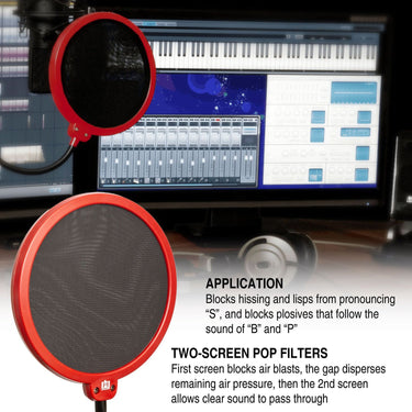 Deco Gear Universal Pop Filter Microphone Wind Screen with Goose Neck Mic Stand Clip