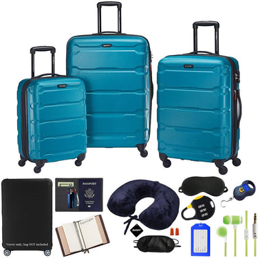 Samsonite Omni Hardside Luggage Spinner Set, Caribbean Blue w/ Accessory Kit
